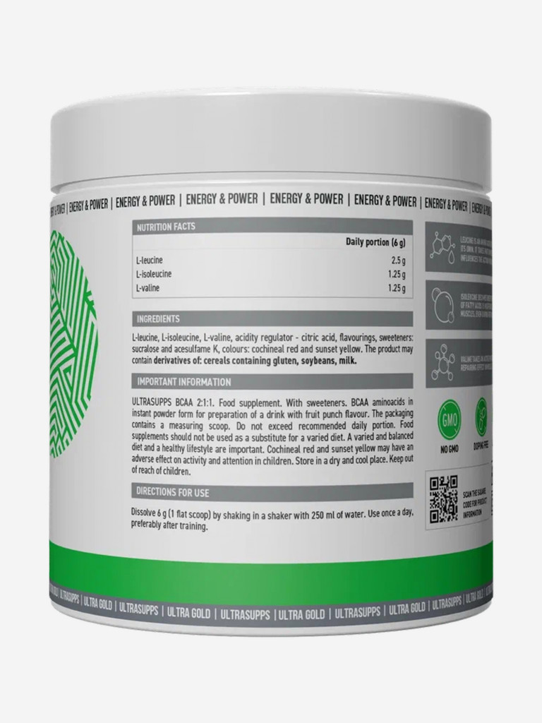 Аминокислоты BCAA 2:1:1 Ultrasupps "Фруктовый пунш", 300 г
