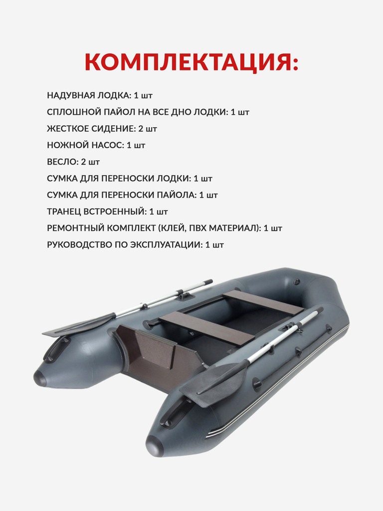 Лодка ПВХ надувная под мотор Yukona 280 TLЛЮКС двухместная с жестким дном. серая
