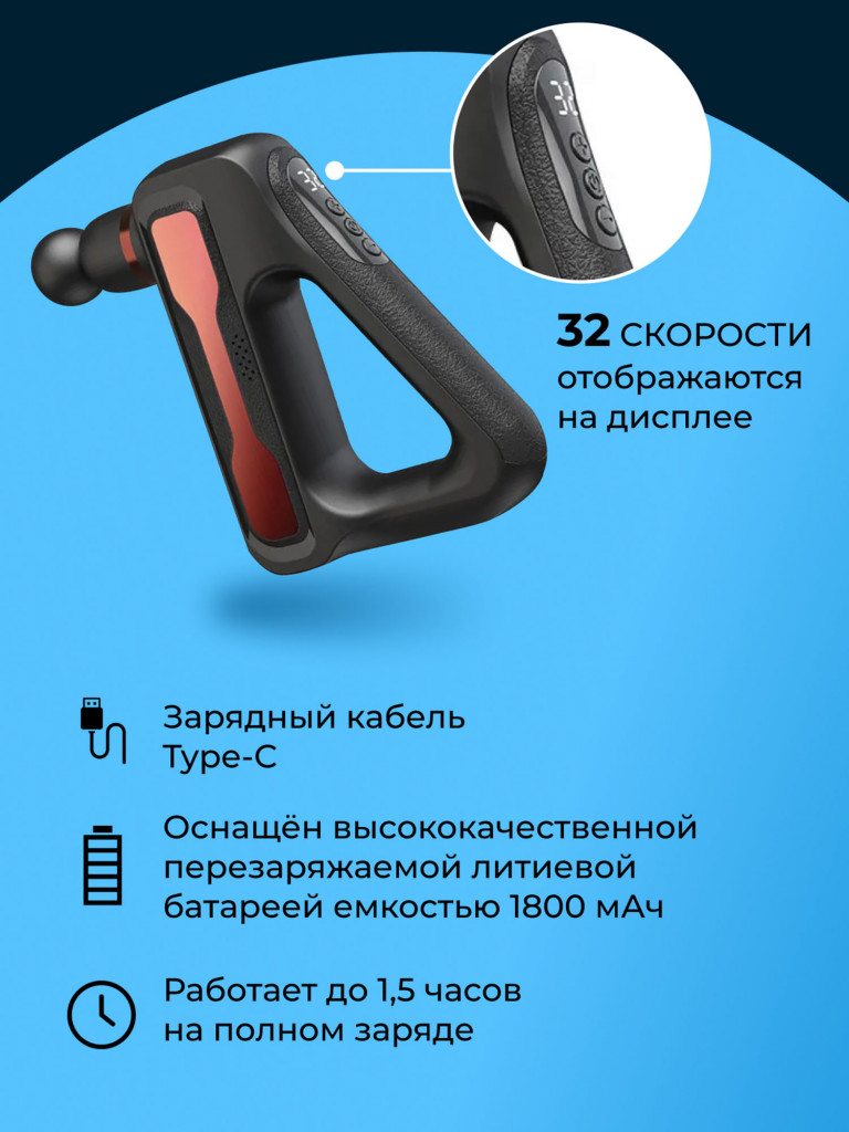 Перкуссионный спортивный массажер для тела Qualigo 32 скорости