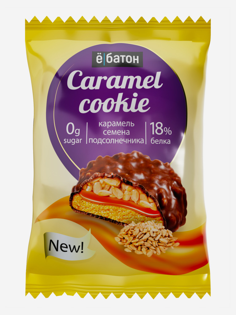 Протеиновое печенье Е-батон Caramel cookie без сахара набор ассорти: арахис-изюм, семена подсолнечника, рисовые шарики (в шоу-боксе 12шт по 45г)