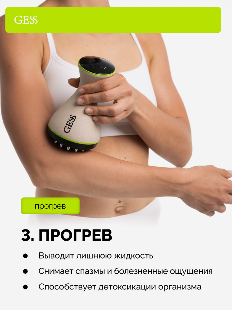 Массажер антицеллюлитный лимфодренажный для тела с миостимуляцией и прогревом GESS MIO, 3 режима, моделирующий массажер для тела, микротоки