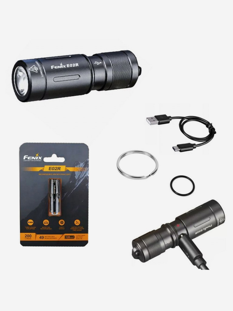 Фонарь Fenix E02R, черный