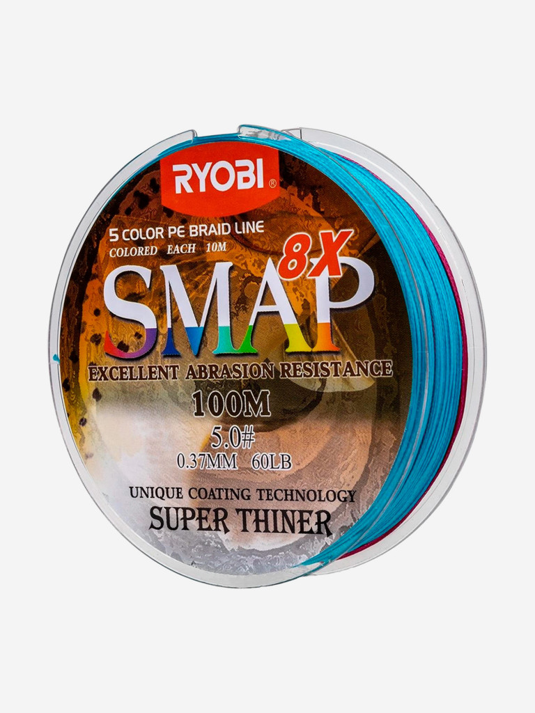 Шнур плетеный для рыбалки Ryobi SMAP PE8X, 100м, 0,37мм, 27кг, мультиколор
