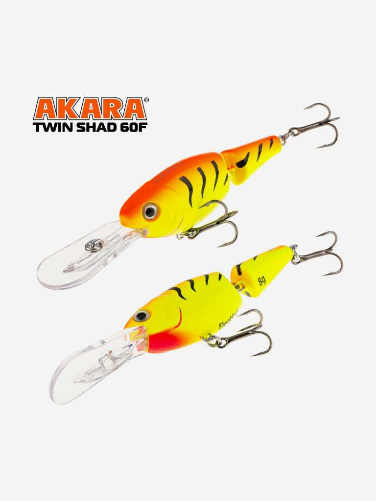 Воблер Akara Twin Shad 60F плавающий для троллинга на щуку, судака, сома, окуня 8гр A87