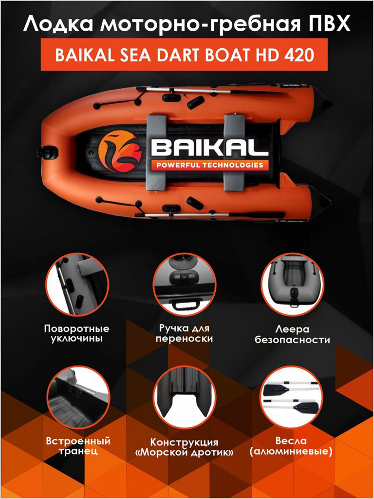 Лодка Байкал 420 ПВХ под мотор для рыбалки, для охоты, для отдыха, надувная