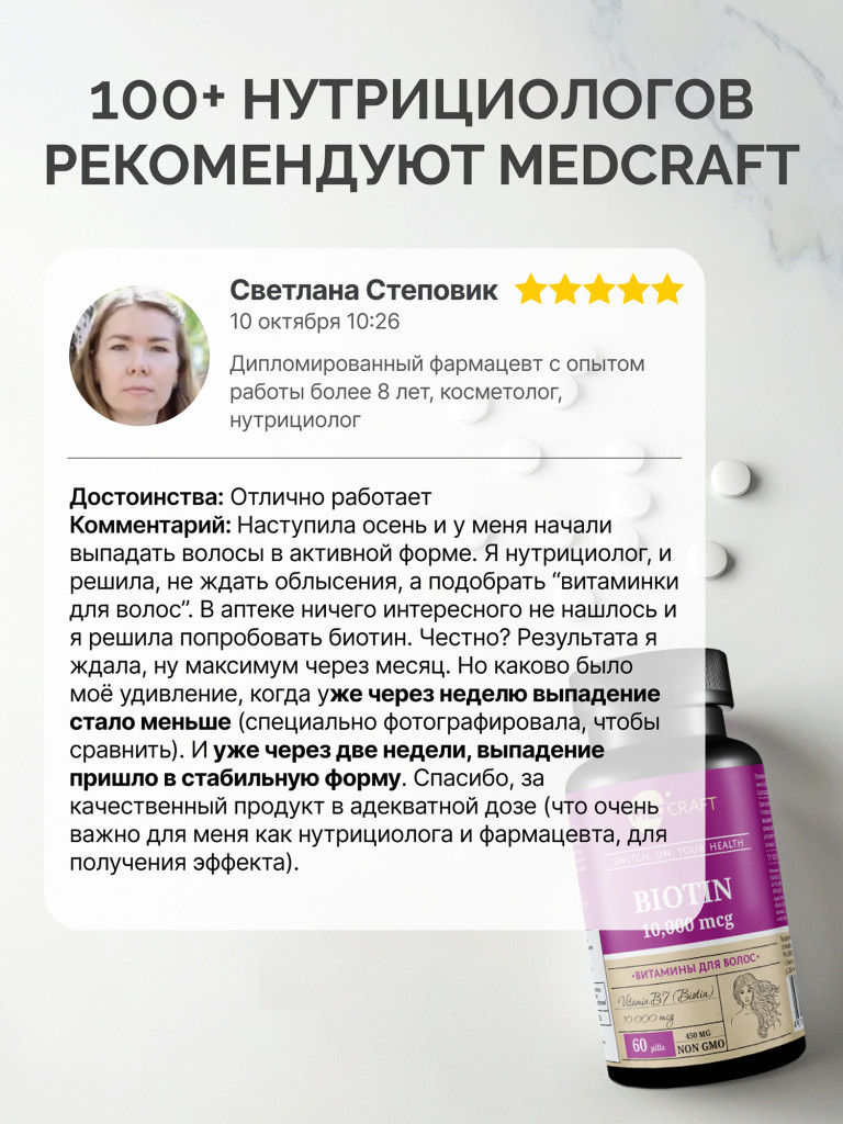 Биотин MedCraft, 10000 мкг, 60 табл.