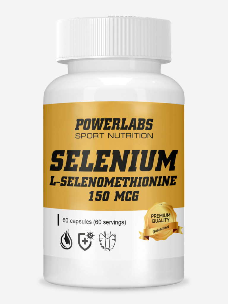 Селен, Powerlabs, 150 мкг, 60 капсул