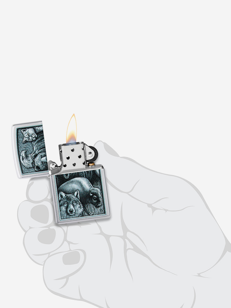 Зажигалка бензиновая ветроустойчивая Zippo Animal Kingdom Design Satin Chrome