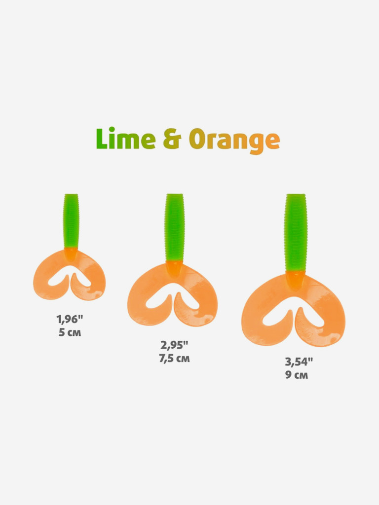 Мягкая приманка Helios Credo Double Tail, 1,96" / 5 см, Lime & Orange, 10 штук (HS-27-020)