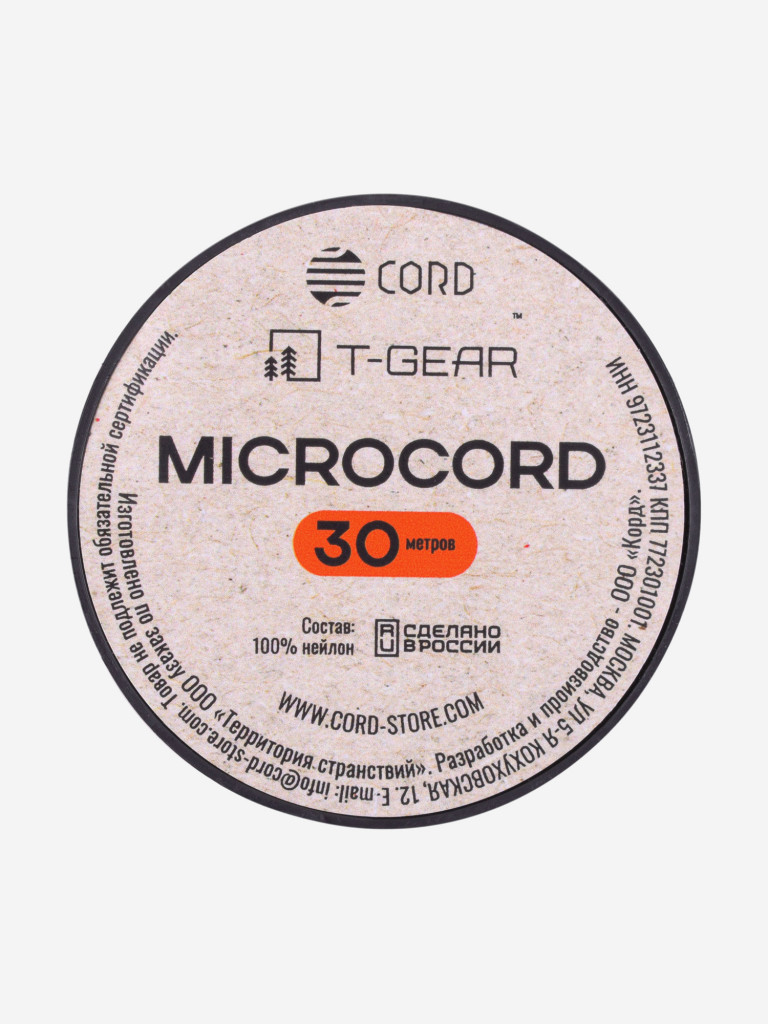 Микрокорд T-Gear x CORD nylon катушка 30м световозвращающий (Neon Orange)