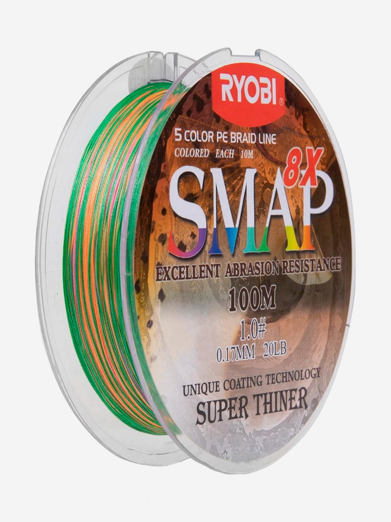Шнур плетеный для рыбалки Ryobi SMAP PE8X, 100м, 0,165мм, 9кг, мультиколор