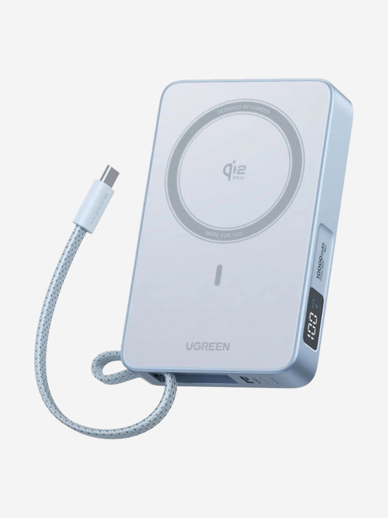 Внешний аккумулятор UGREEN PB773 (65958B) 25W Magnetic Wireless 10000mAh Charging Qi2 Portable Power Bank со встроенным кабелем USB-C