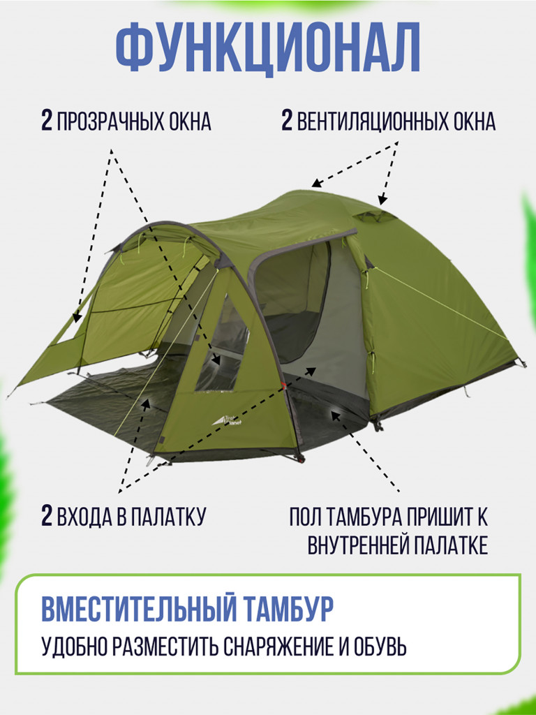 Трехместная двухслойная туристическая палатка Trek Planet Avola 3