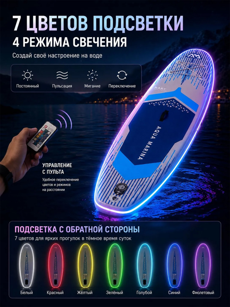 Сапборд Aqua Marina RAY 335 см, с подсветкой