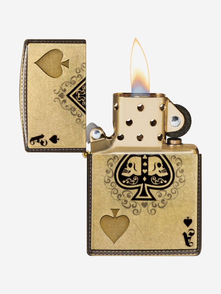 Зажигалка бензиновая ветроустойчивая Zippo Ace of Skulls Design 540 Tumbled Brass