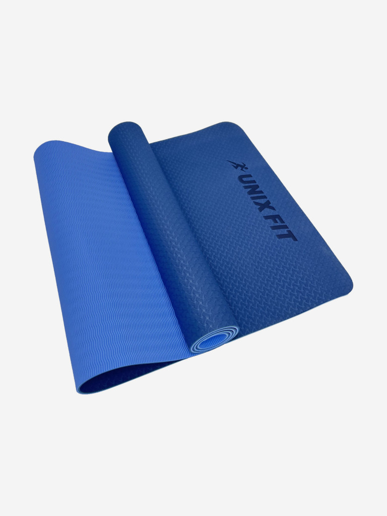 Коврик для йоги и фитнеса UNIX Fit двусторонний, 180 х 61 х 0,6 см, двуцветный, голубой