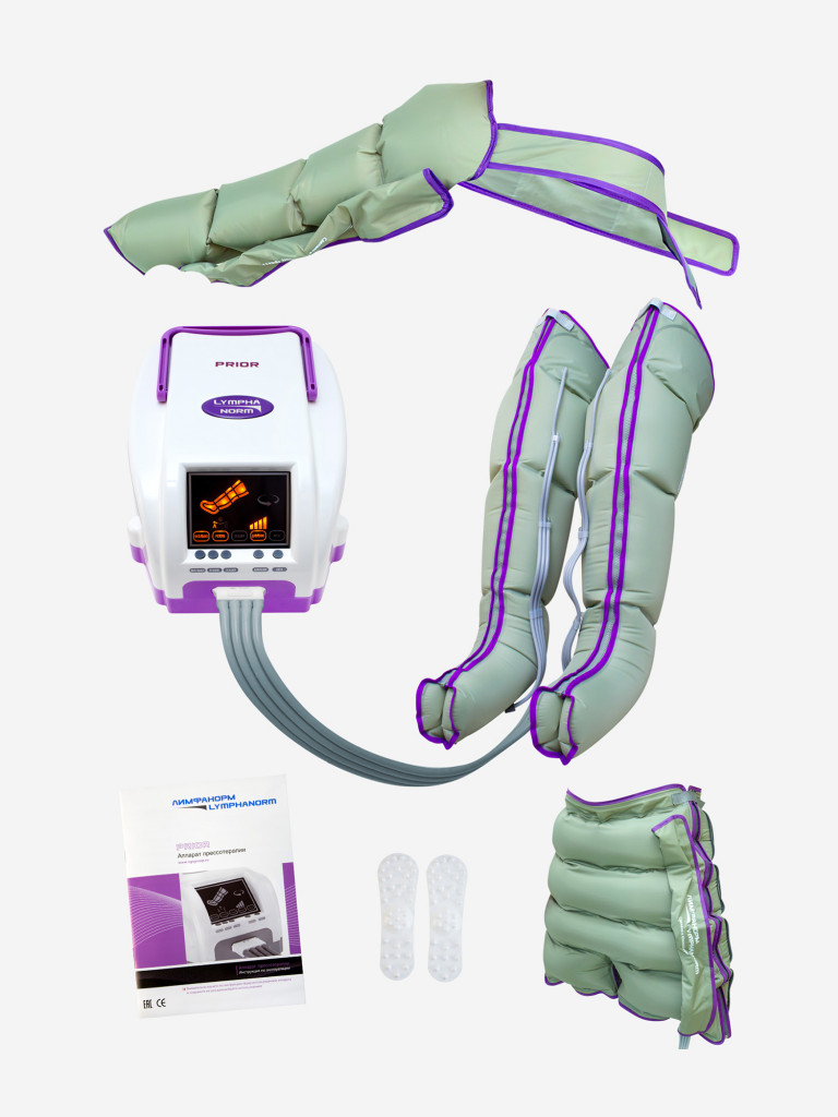 Лимфодренажный массажер LymphaNorm Prior, комплект с манжетами для ног размера XL, манжетой для руки и шортами