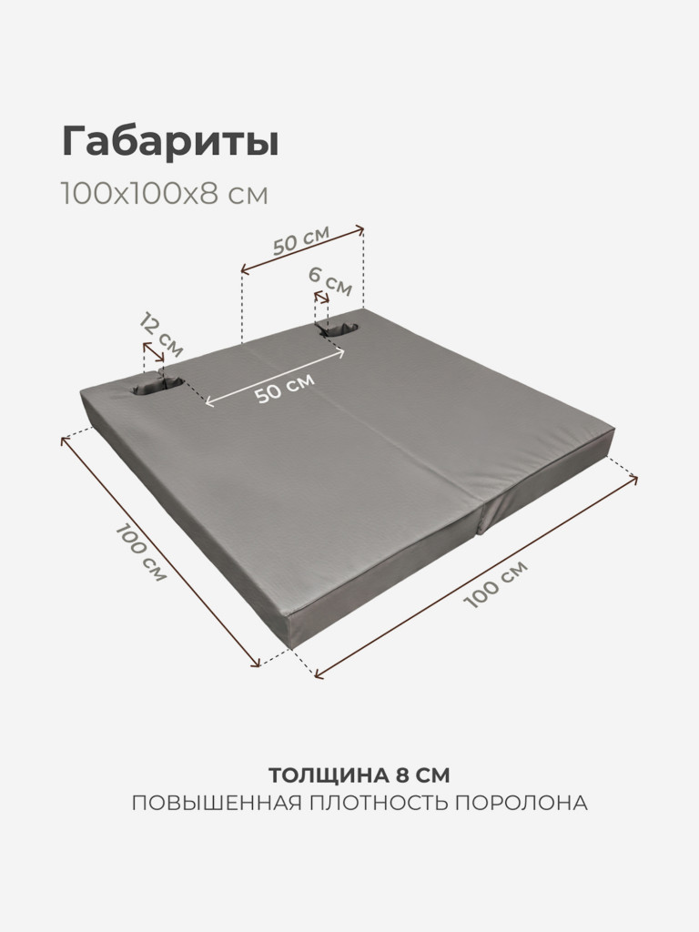 Мат спортивный с выемками для усиленной шведской стенки 100х100х8 см складной