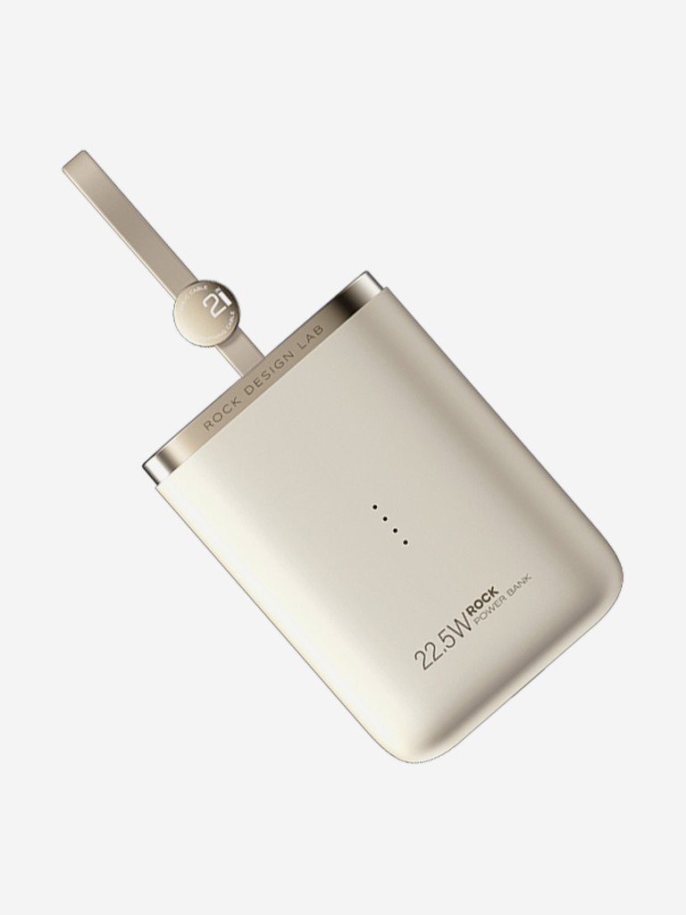 Внешний аккумулятор с быстрой зарядкой и встроенным кабелем 2 в 1 USB-C + LightningRock PowerSack Fast Charging with Cable бежевый
