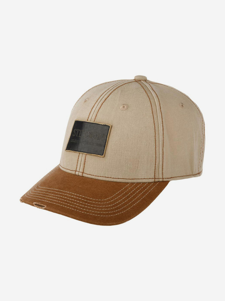 Бейсболка STETSON 7721144 BASEBALL CAP LEATHER PATCH VINTAGE DISTRESSED (бежевый)