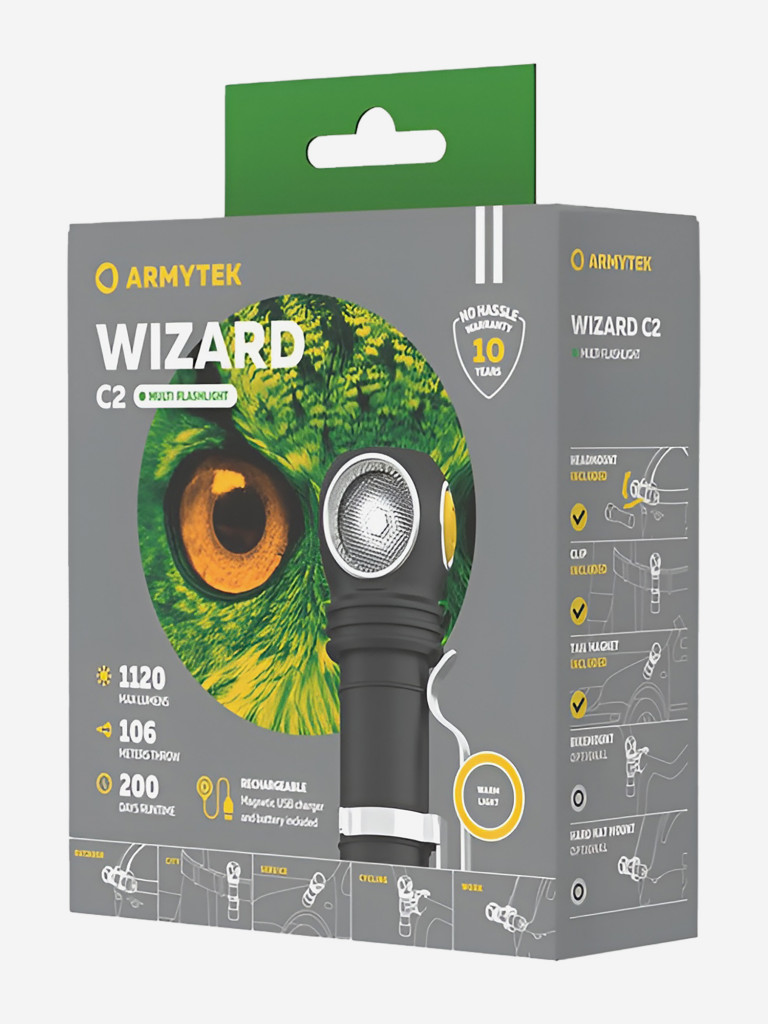 Фонарь налобный Armytek Wizard C2 v4 Magnet USB, теплый свет