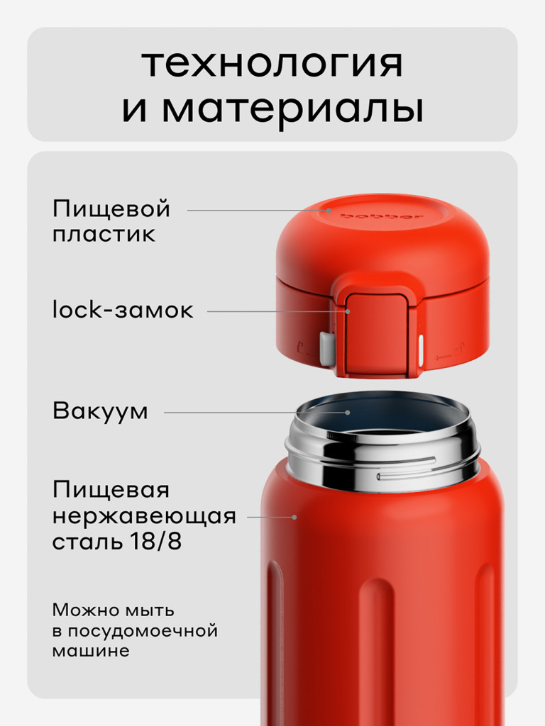 Термокружка ваккумная BOBBER Capsule 500 мл с закрытой питьевой системой красный