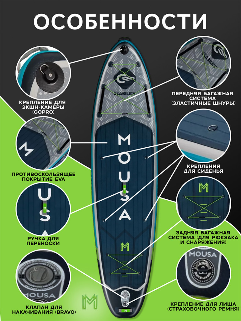 Сапборд двухслойный MOUSA Crocodile Grey PRO 350 см