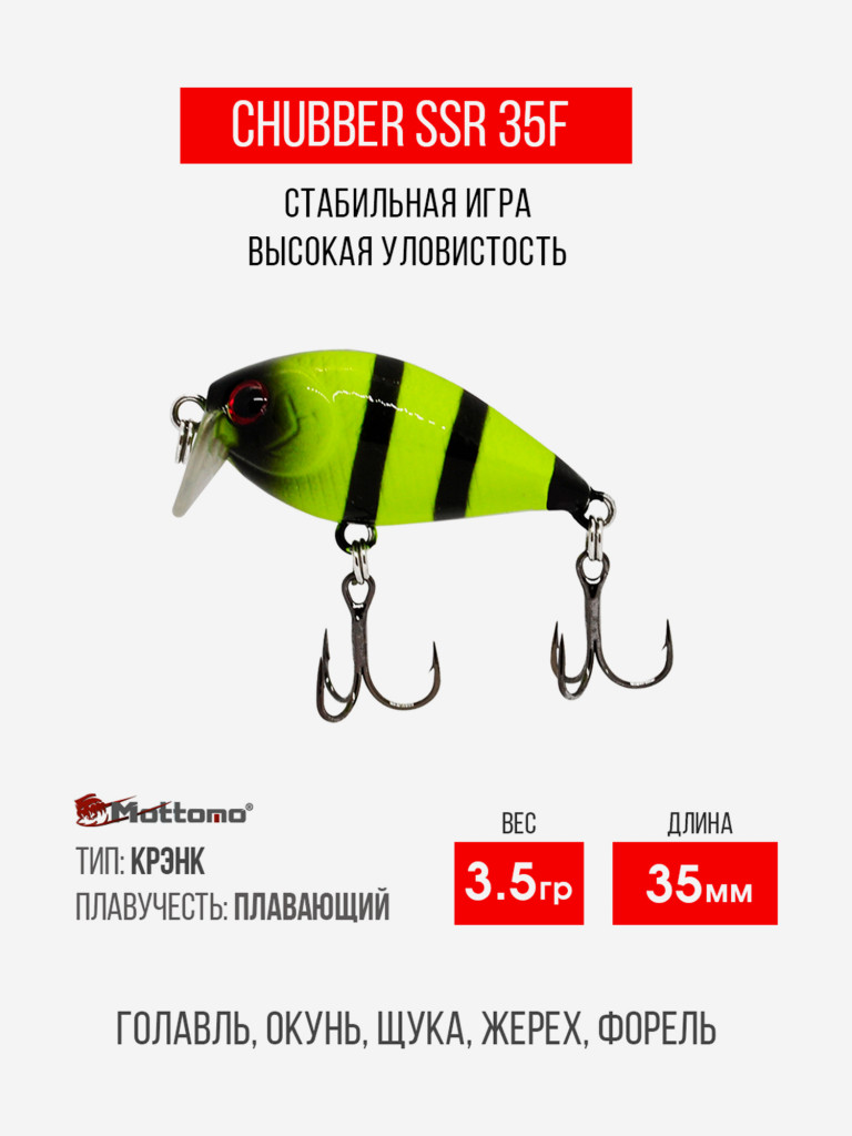 Воблер Mottomo Chubber SSR 35F 3,5g Chartreuse Black