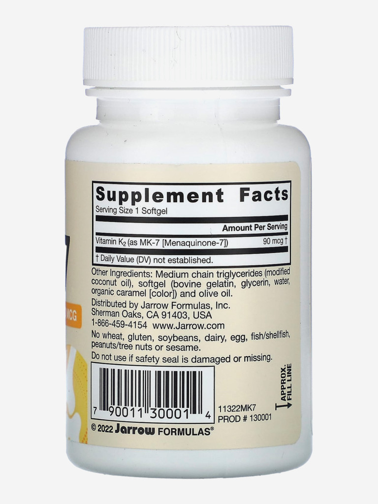 Витамин K2 90 мкг (менахинон) для сердца, для костей и суставов, Jarrow Formulas MK-7 90 mcg, 60 softgels