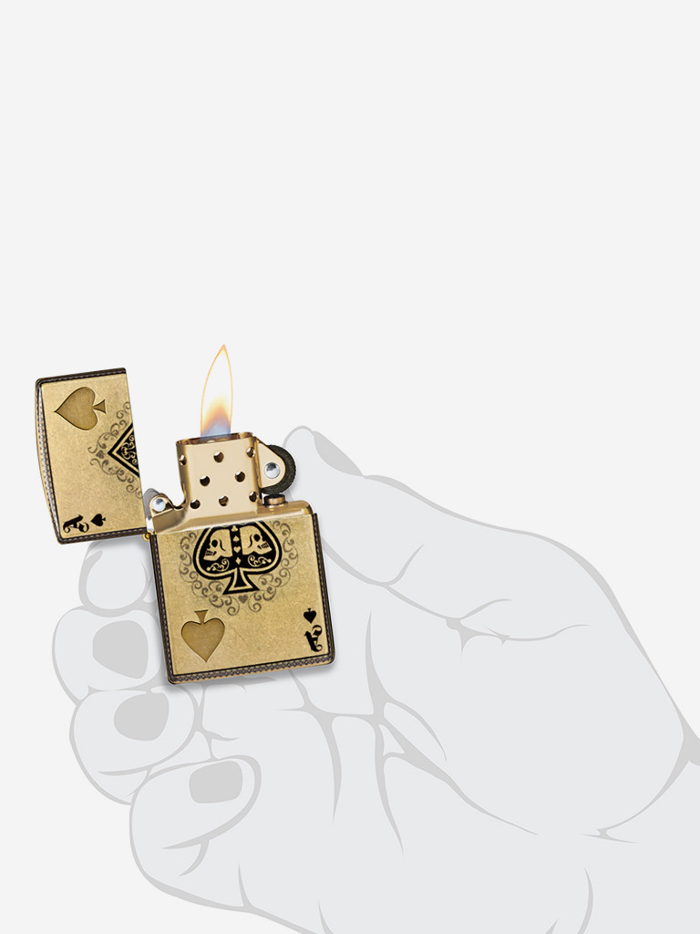 Зажигалка бензиновая ветроустойчивая Zippo Ace of Skulls Design 540 Tumbled Brass