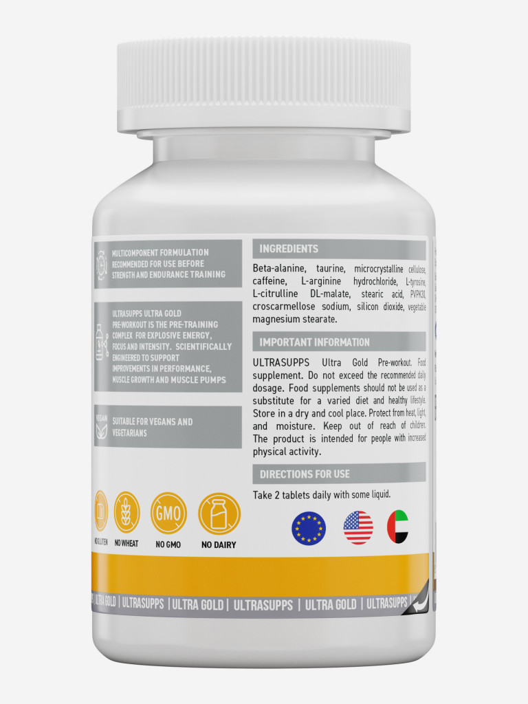 Предтренировочный комплекс Ultrasupps Ultra Gold, 90 шт