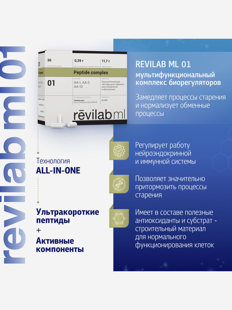 Revilab ML-01 - многофункциональный пептидный препарат anti-age и онкопротектор