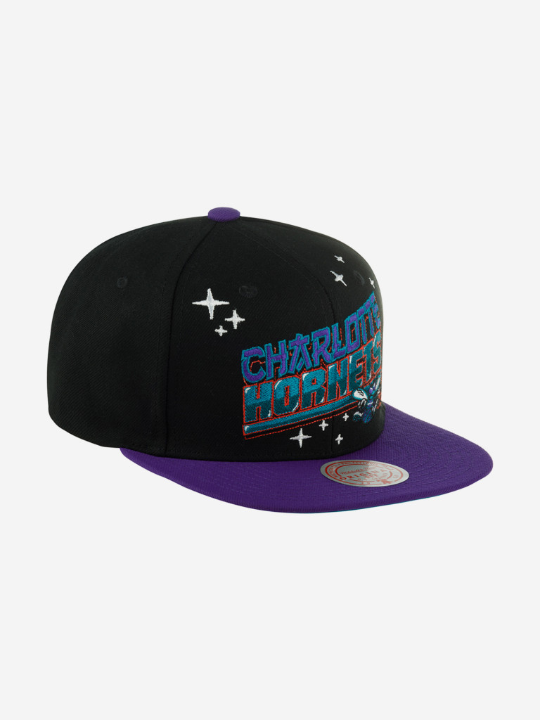 Бейсболка с прямым козырьком MITCHELL NESS HHSS5472-CHOYYPPPBLCK Charlotte Hornets NBA