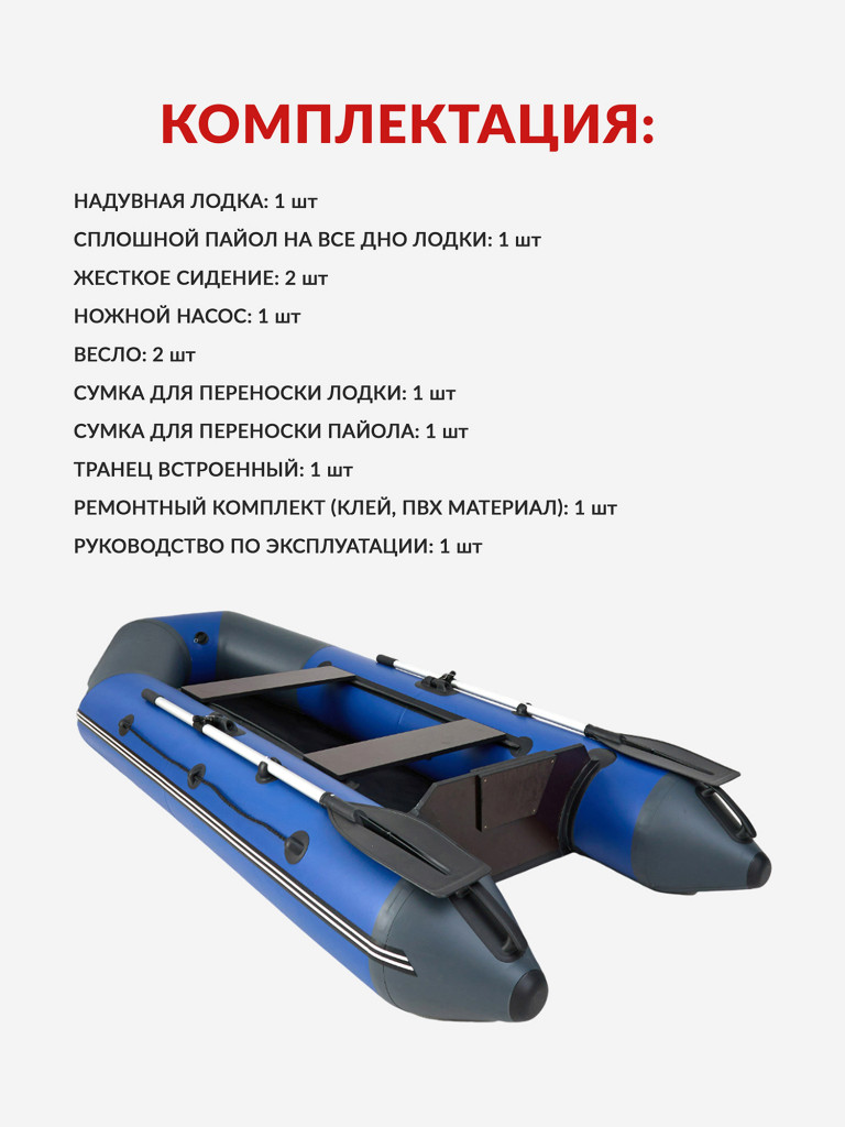 Лодка ПВХ надувная под мотор Yukona 280 TLЛЮКС двухместная для рыбалки с жестким дном. сине-серый