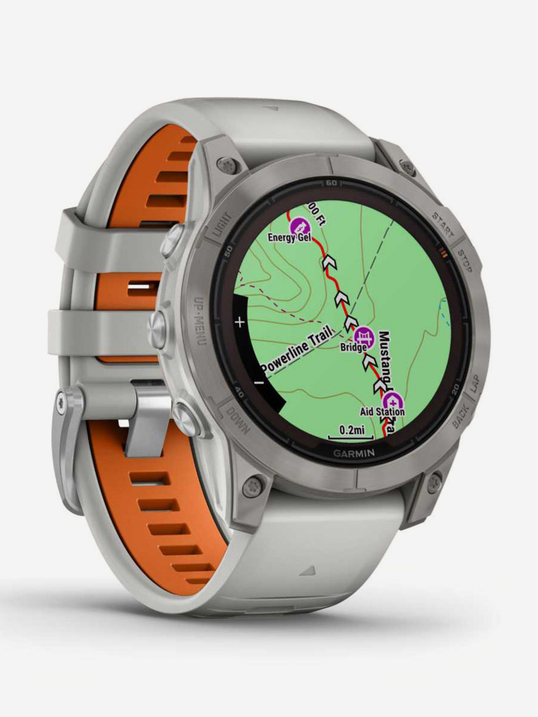 Спортивные часы GARMIN FENIX 7 PRO Sapphire Solar титановый серый с серо-оранжевым ремешком