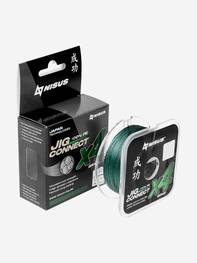 Шнур плетеный для рыбалки NISUS JIG CONNECT X4 PE, 150м, 0,12мм, 4,4кг, темно-зеленый