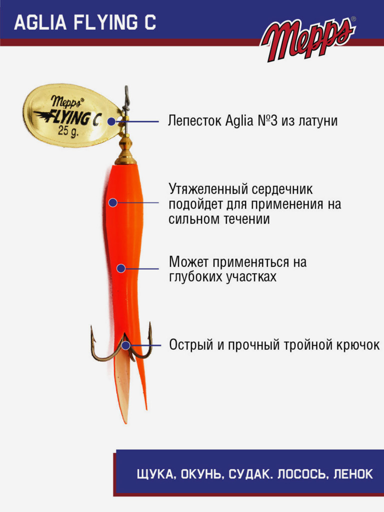 Блесна Mepps AGLIA LONG HEAVY 2 CU PTS ROUGE