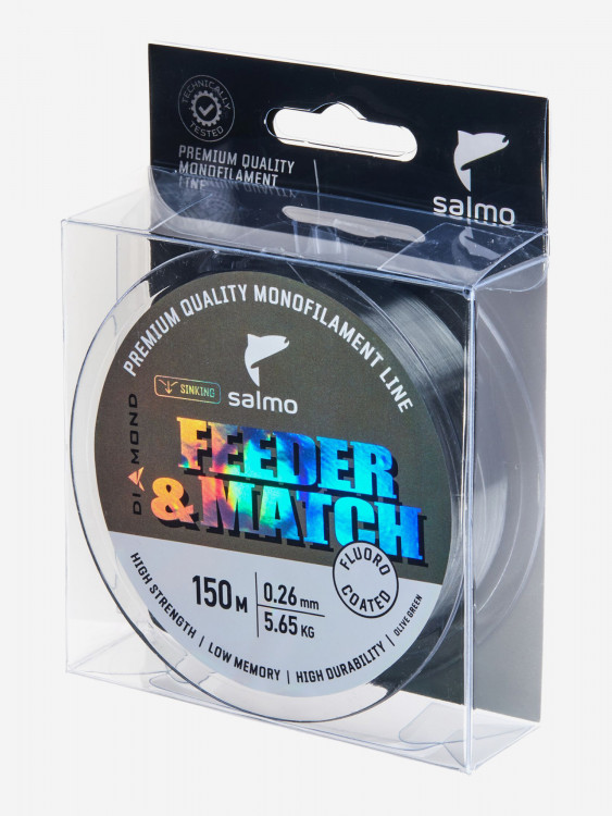 Леска флюорокарбон для летней рыбалки Salmo Diamond FEEDER & MATCH FLUORO COATED Olive Green длина 150 м, диаметр 0,26 мм