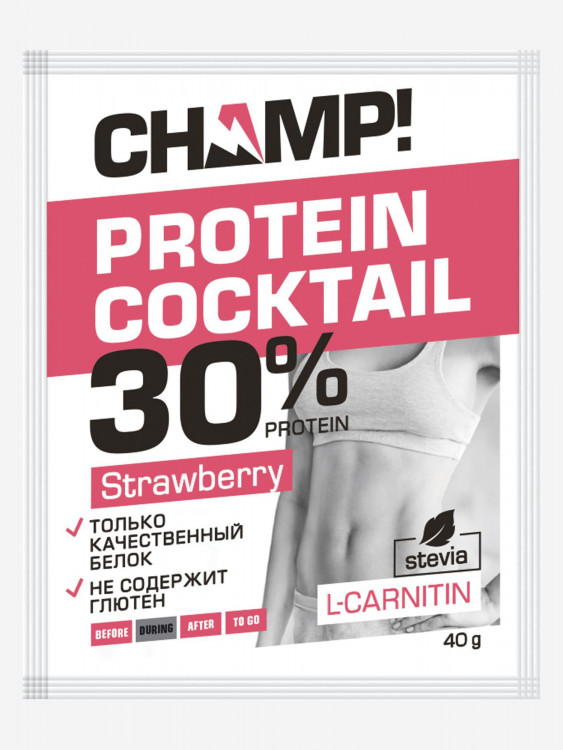 Коктейль протеиновый клубничный Champ ЛЕОВИТ. 12 пакетов по 40г
