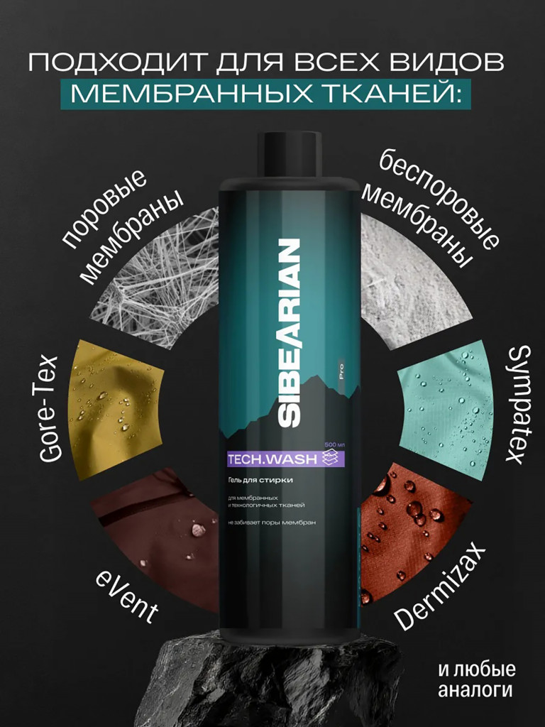 Гель для стирки мембранных тканей, подходит для стирки одежды из мембраны с DWR SIBEARIAN PRO TECH.WASH 1000 мл