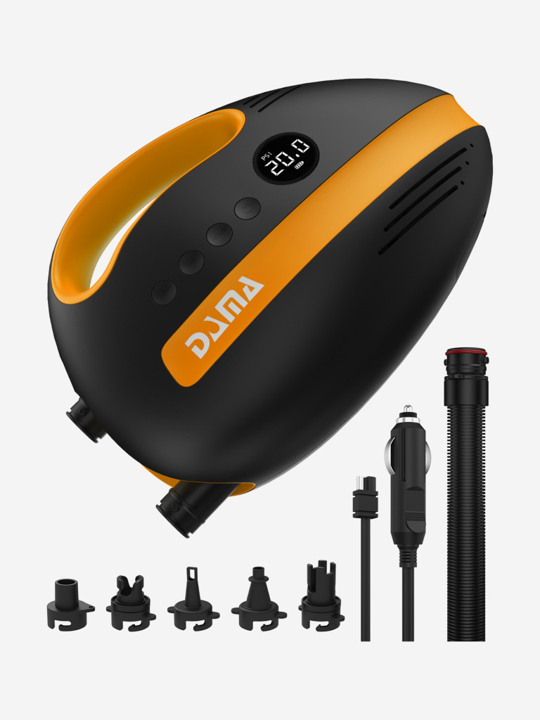 Электрический насос DAMA для SUP-досок, лодок и палаток, Оранжевый, 20 PSI, Двухступенчатый, авто-отключение, LED-дисплей