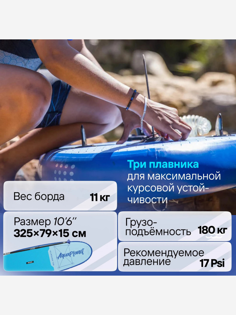 Надувная SUP-доска AQUAPLANET PACE 10.6, 323*79*15 см, двухслойная, сапборд с веслом, двухфазным насосом и страховочным лишем