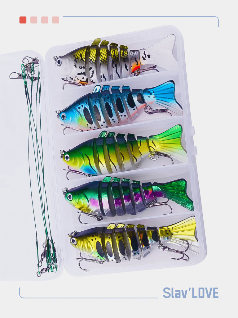 Воблер свимбейт для рыбалки Slav'LOVE 5 шт с поводками