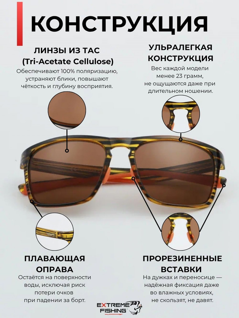 Очки солнцезащитные поляризационные Extreme Fishing Obsession OBS-143, линзы коричневые, для рыбалки и вождения