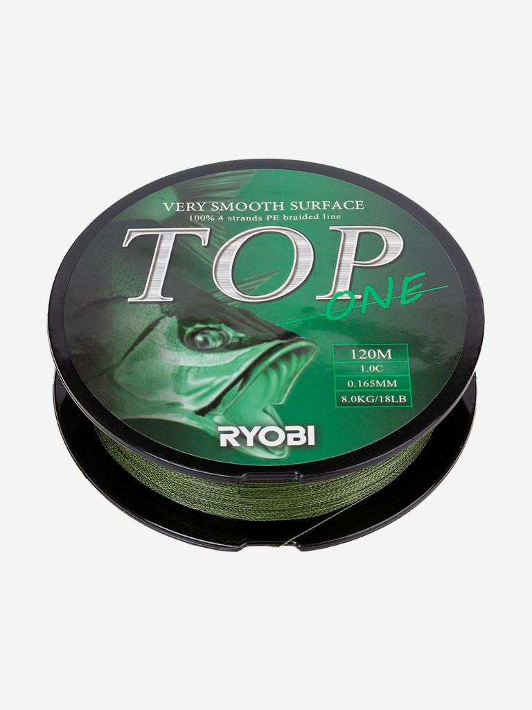 Шнур плетеный для рыбалки Ryobi TOP PE4X, 120м, 0,165мм, 8кг, темно-зеленый