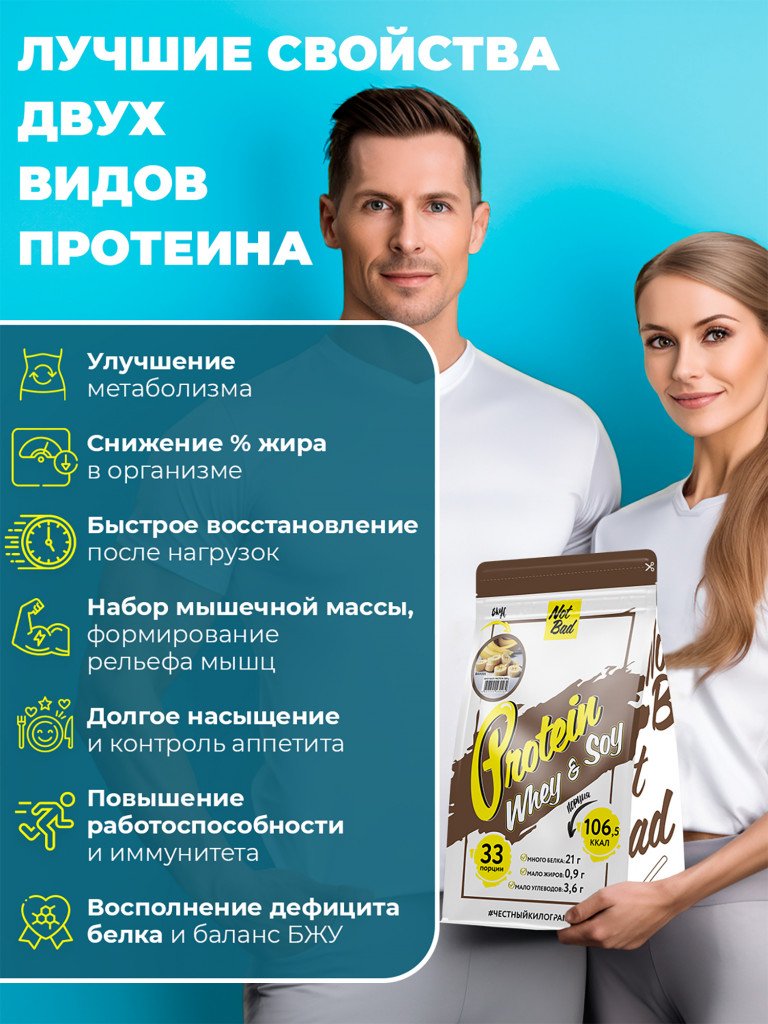 Протеин комплексный с соевым белком, NotBad Whey & Soy, 1000 г, Рафаэлло