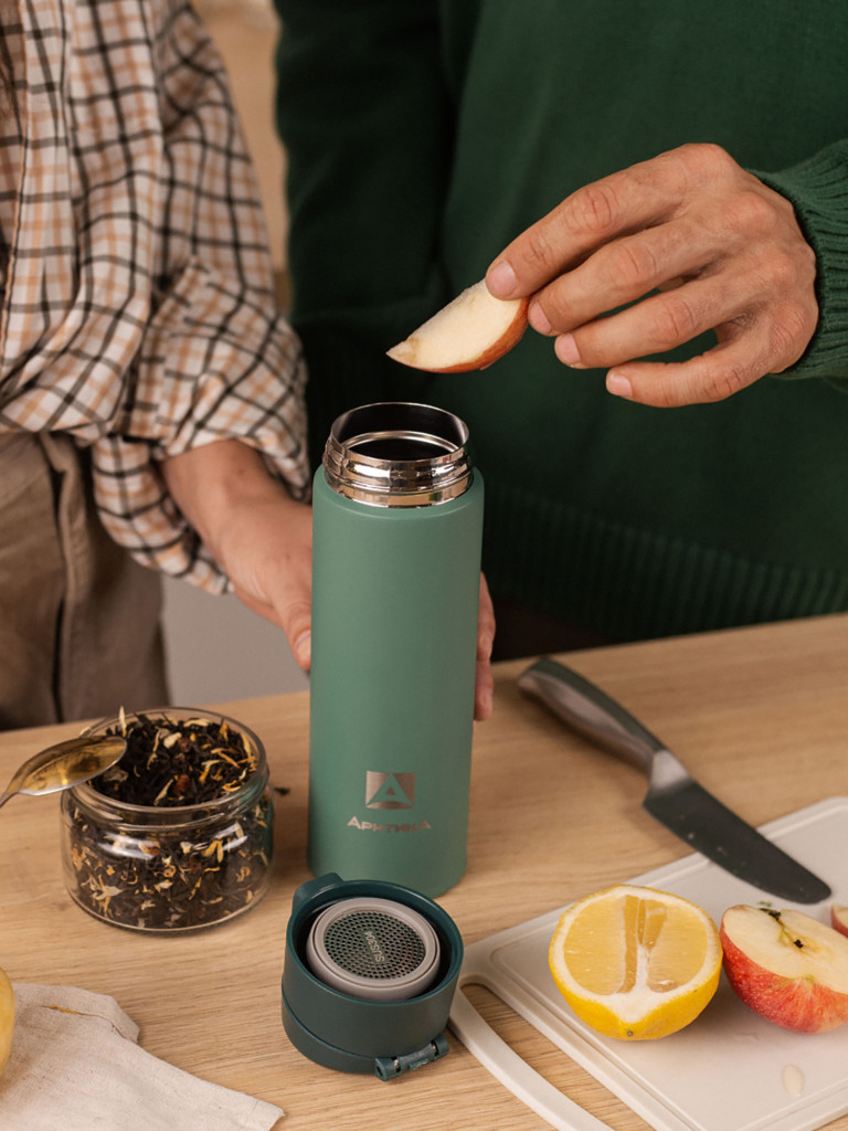 Термокружка вакуумная Арктика, 470 мл, со съемным ситечком, хвоя