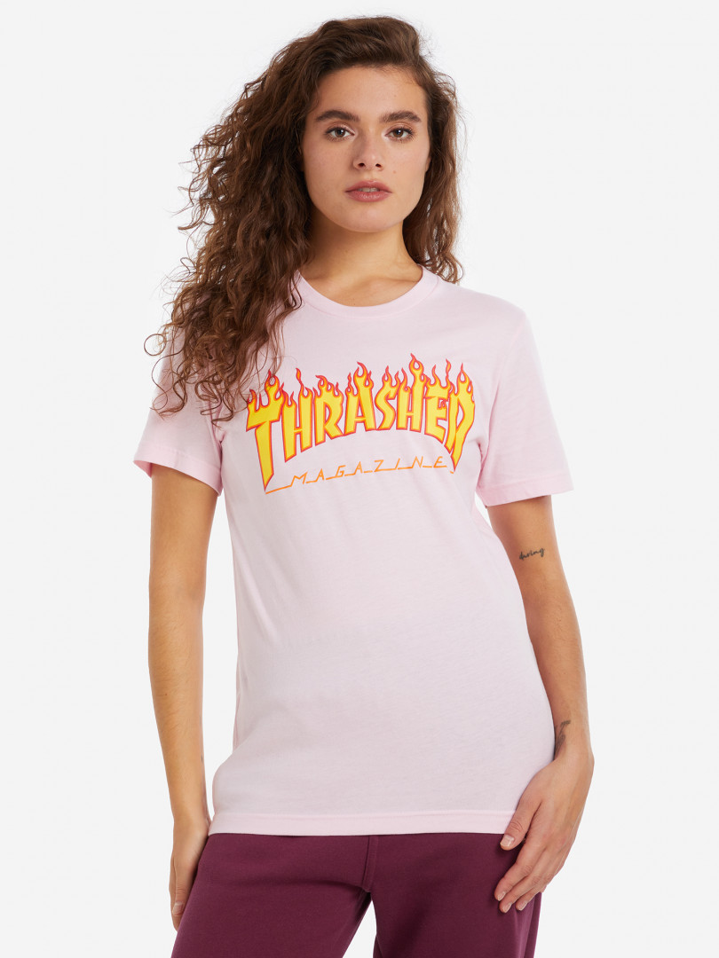 фото Футболка женская thrasher flame logo, розовый