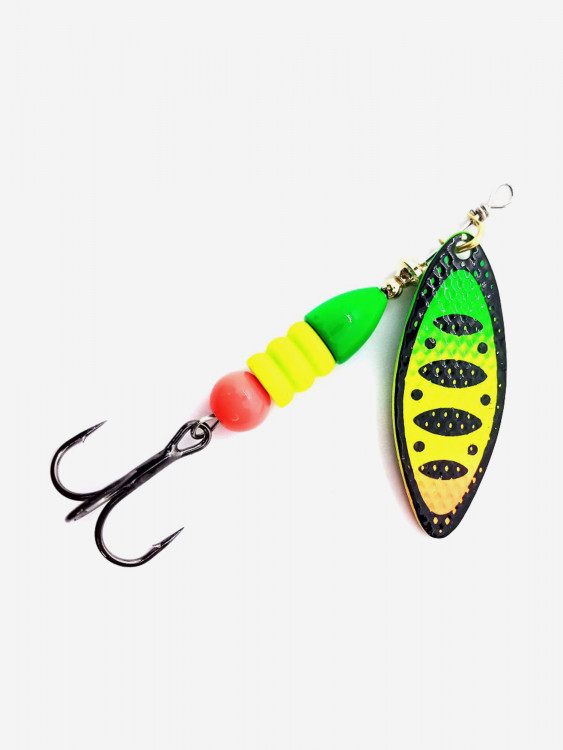 Блесна вращающаяся для рыбалки Mottomo Willow Blade #3 12g Fire Tiger 54 для спиннинга. Вертушка на голавля, жереха, щуку