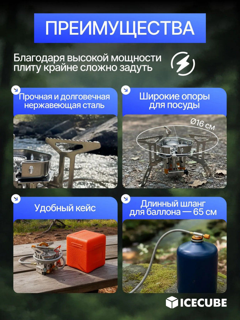 Газовая горелка туристическая Ice cube GS-125